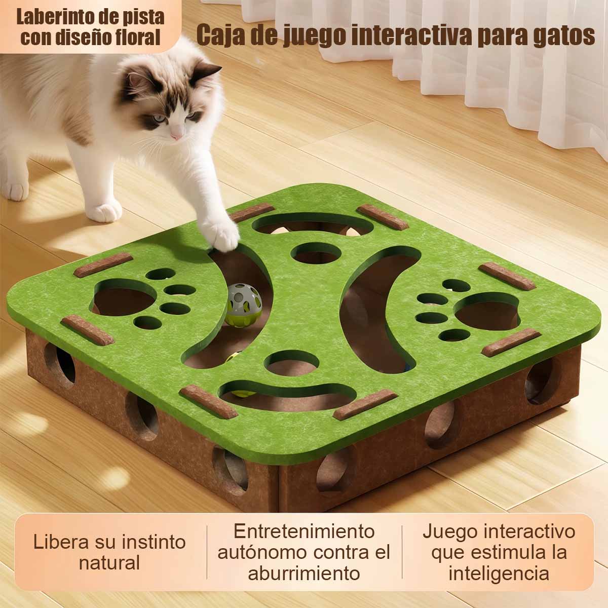 Juguete para gatos, juguete interactivo para entretenimiento, caja de fieltro con laberinto y agujeros para gatos, bola con cascabel para estimular la inteligencia de los gatos.