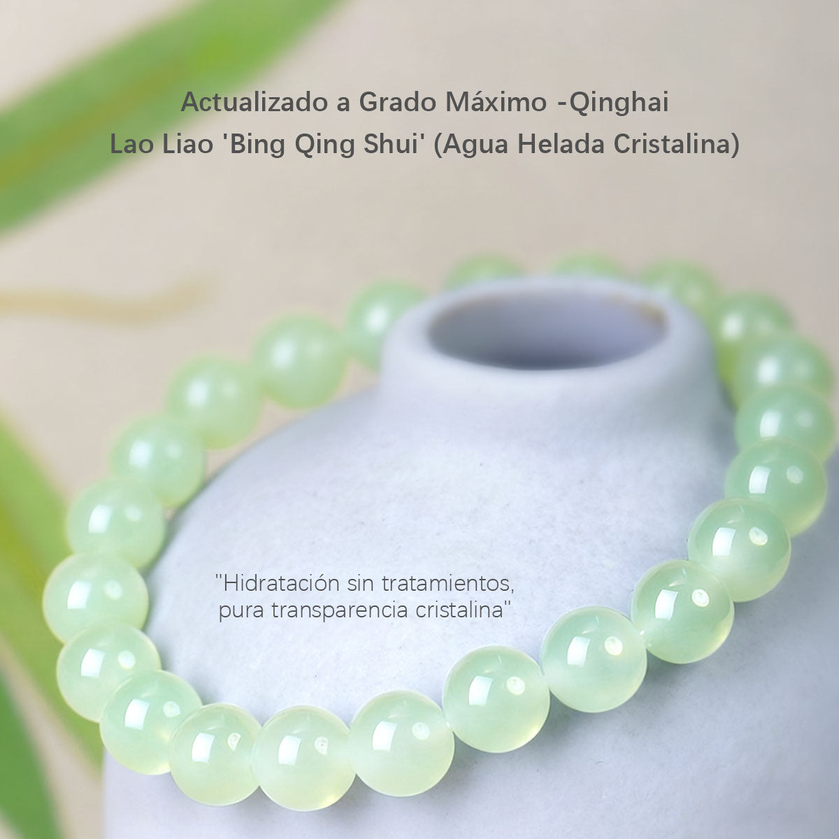 Pulsera de jade Hetian para mujer y hombre, cuentas redondas de hielo translĂșcido. Amuleto de la suerte, estilo ligero y lujoso, delicado y exclusivo