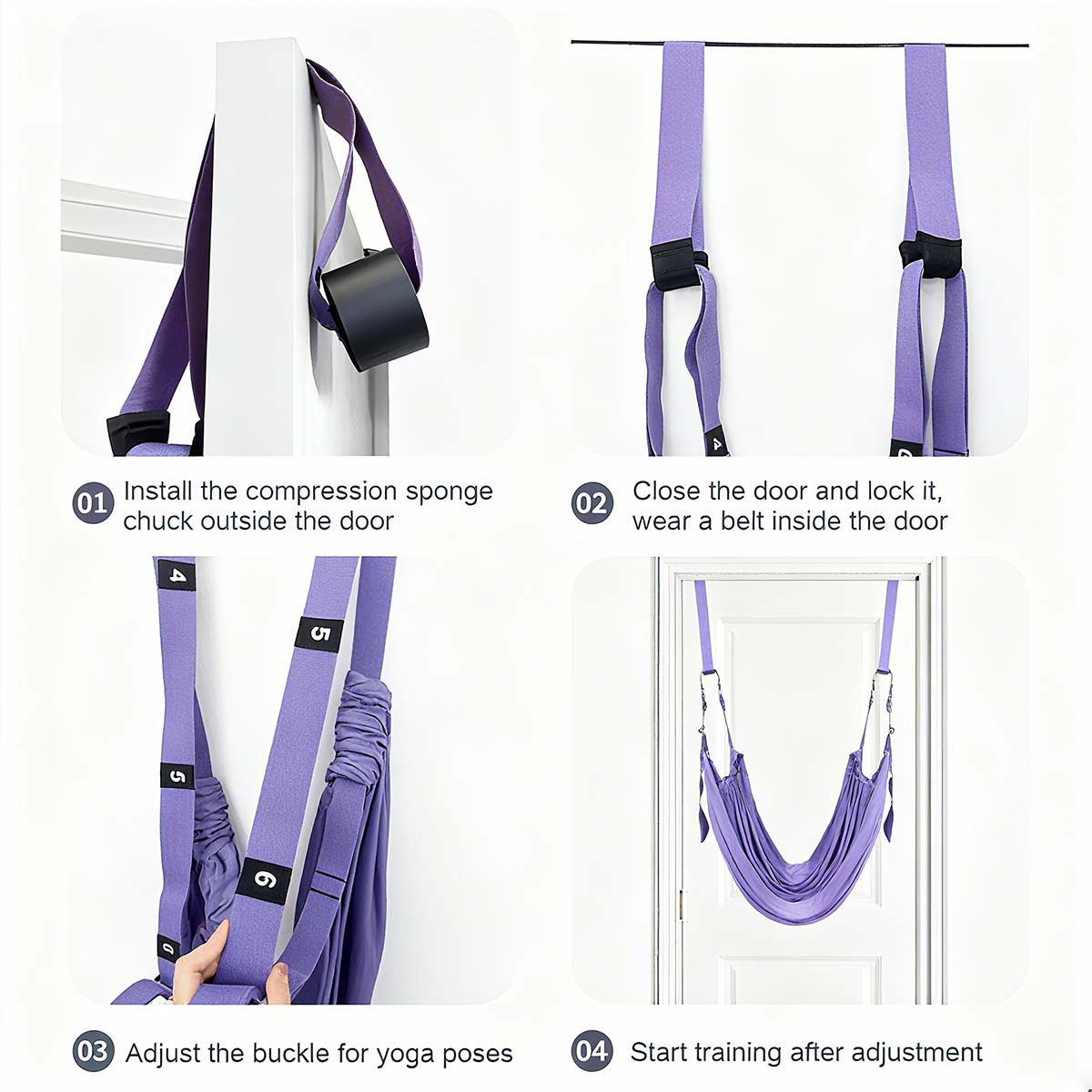 Cinturón de yoga aéreo con cuerdas de suspensión, hamaca auxiliar para abrir caderas, hacer splits, estirar piernas y espalda, flexiones e inversiones colgadas.