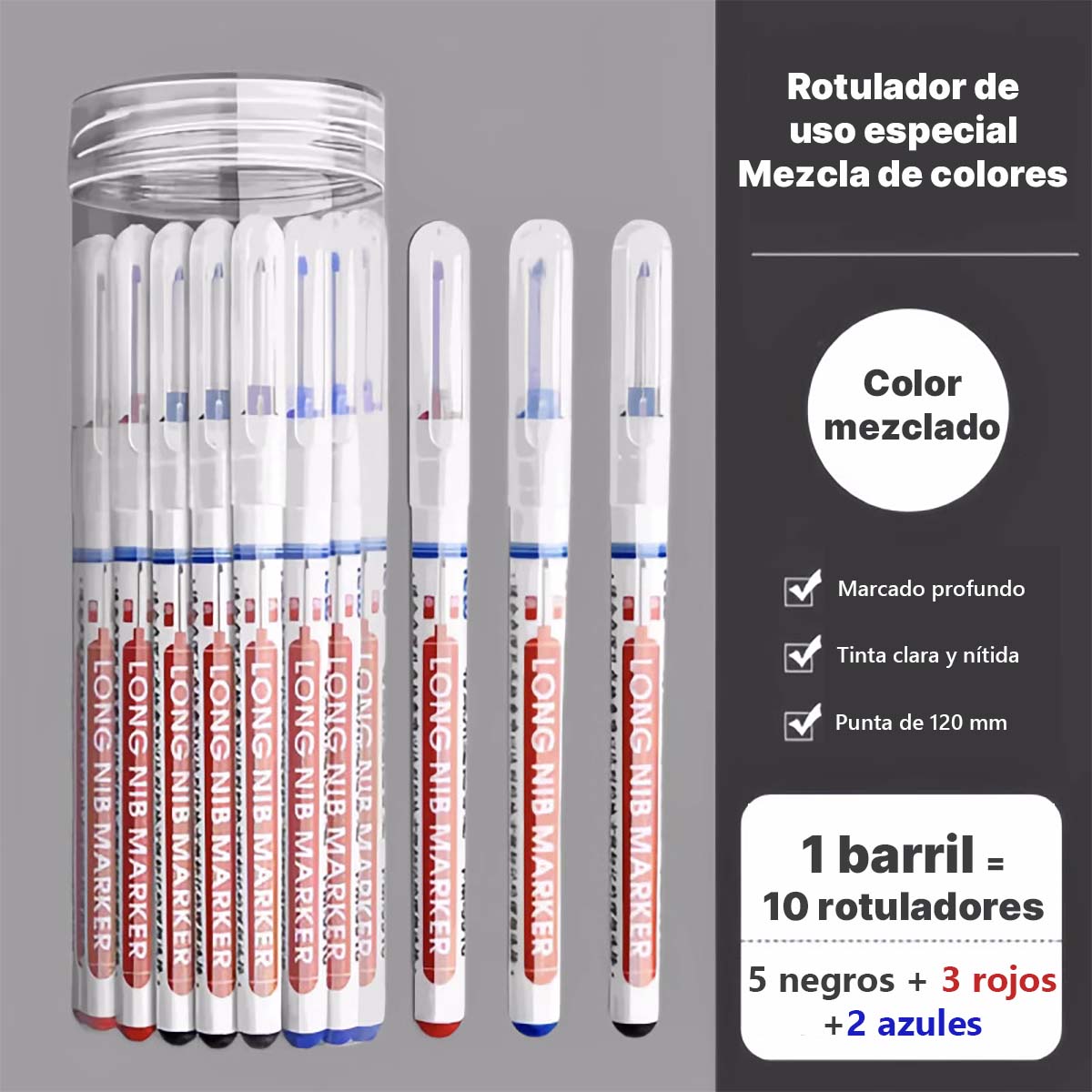 Lápiz marcador de punta larga para carpinteros, a base de aceite, específico para uso en obra, ideal para albañiles. Línea de marcado que seca rápidamente, resistente al agua y al aceite, no se desvanece, de tamaño alargado.