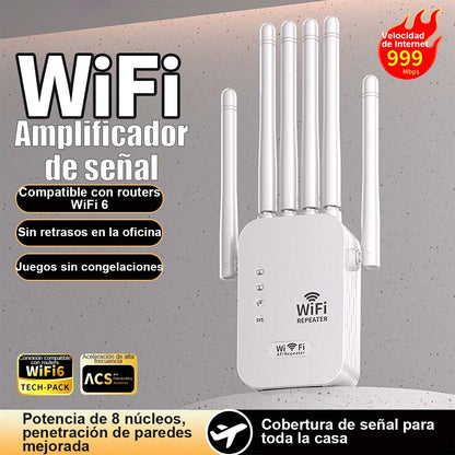 Amplificador de señal WiFi más vendido para el hogar, atraviesa paredes, con 6 antenas, repetidor para extender y mejorar la red inalámbrica.
