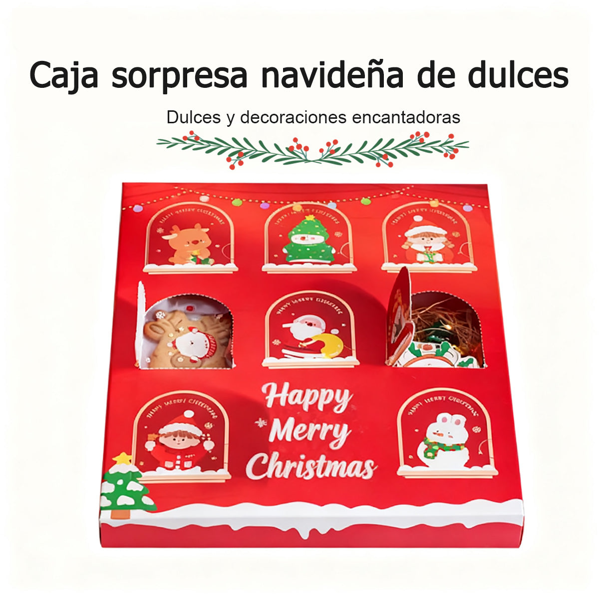 "Caja de regalo sorpresa de Navidad, caja vacía con galletas de golpe, embalaje de galletas, regalo de mano, caja de dulces y galletas de Nochebuena."