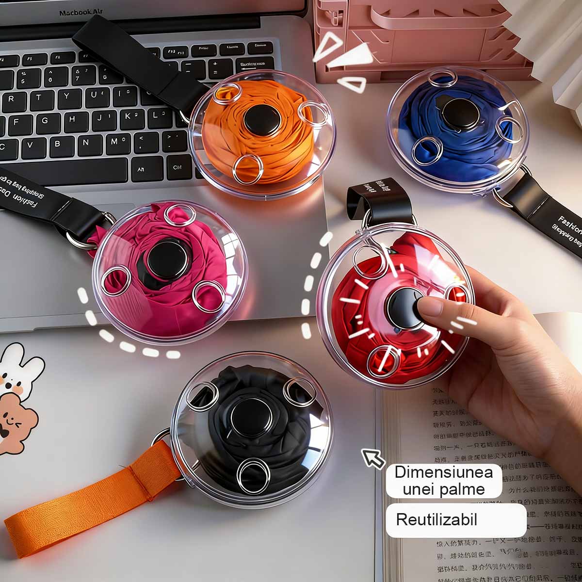 Sac de cumpărături pliabil cu disc rotativ, portabil și multifunctional, cu design creativ și extensibil, ușor de depozitat și transportat.