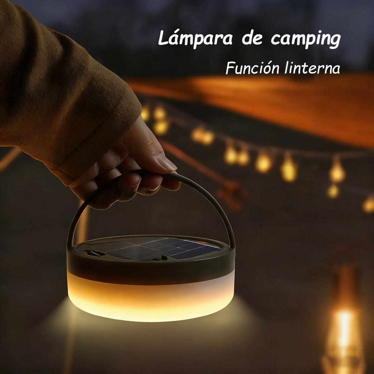 Lámpara de camping LED para exteriores, luz de emergencia para tiendas de campaña, iluminación ambiente con carga solar y USB.