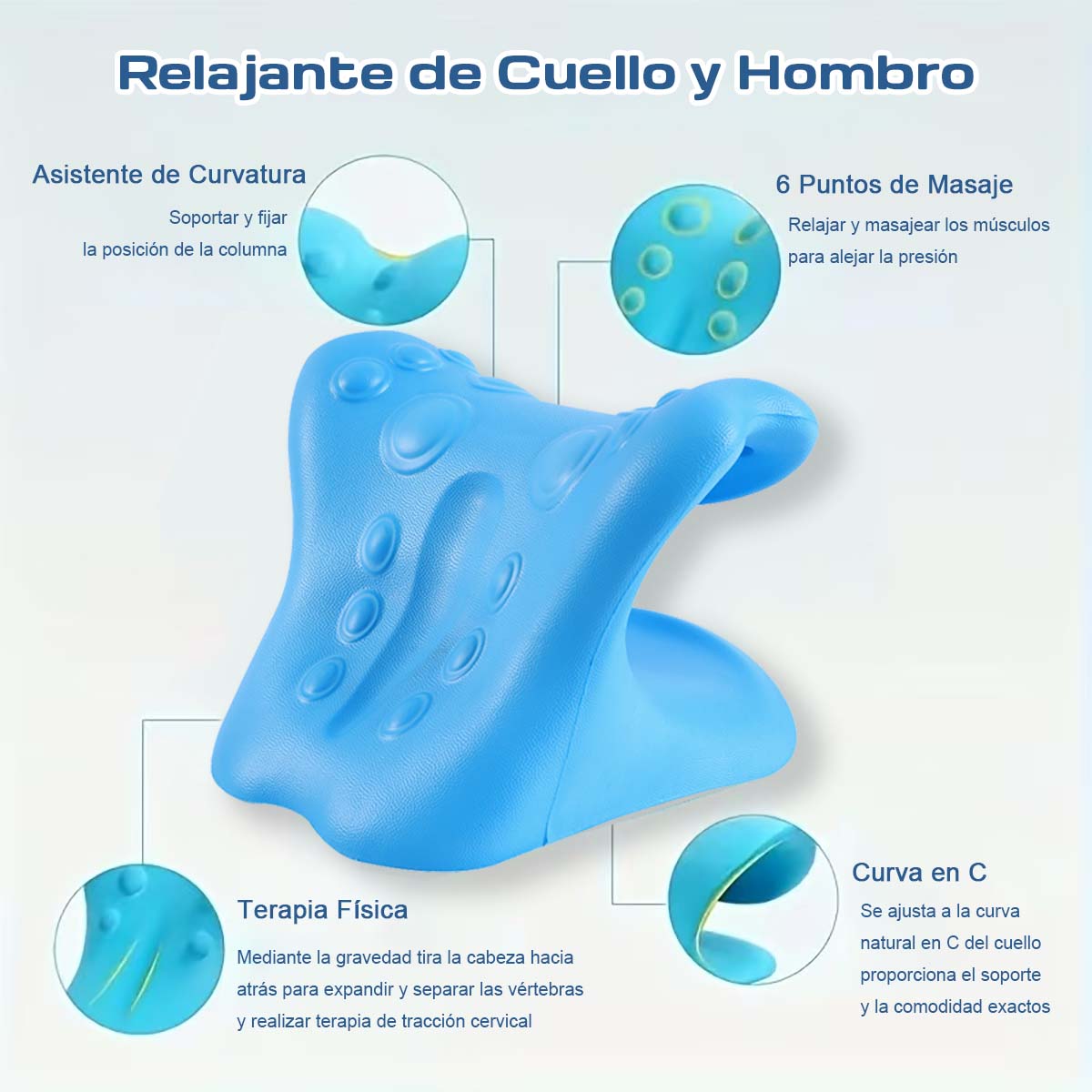 Almohada de masaje cervical en forma de C para uso doméstico, estiramiento por gravedad y presión de dedos, masajeador cervical para cuello y hombros.