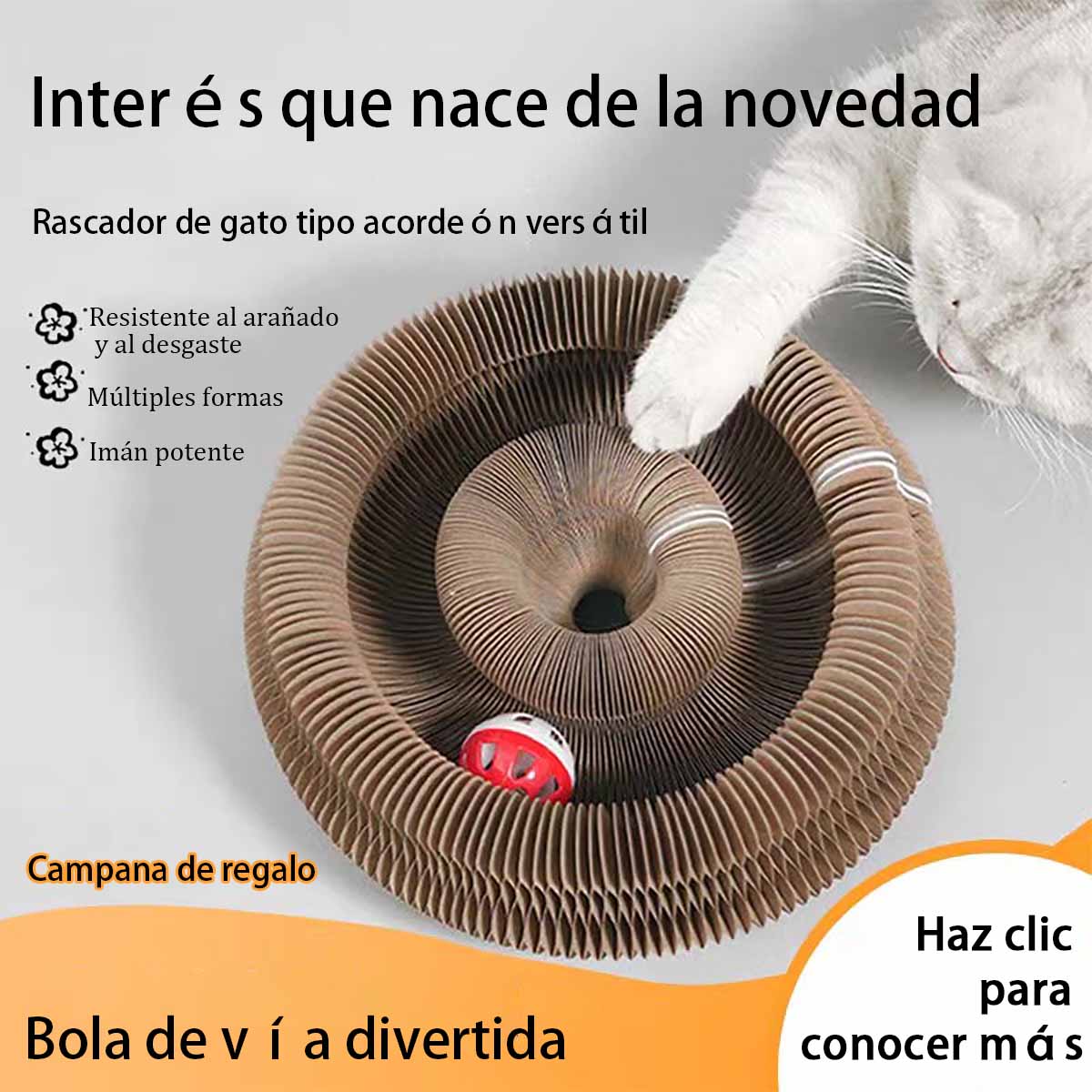 Rascador tipo cama para gatos, resistente al desgaste y sin dejar migas, juguete para juego autónomo y alivio de aburrimiento, tabla de arañado de cartón corrugado.