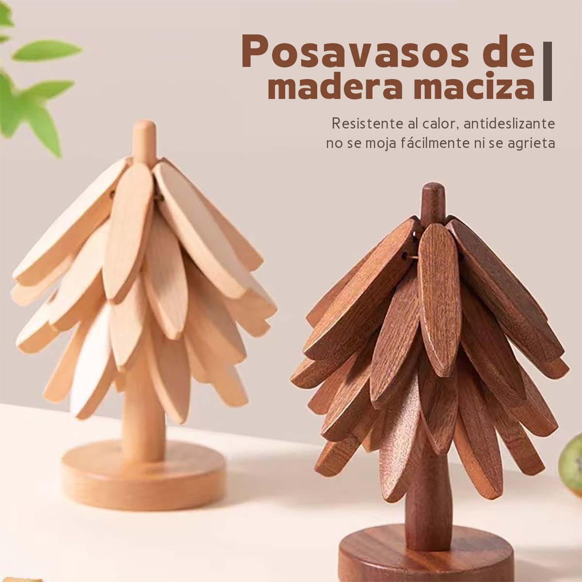 Manteles individuales de madera de haya, decorativos y resistentes al calor; ideales como posavasos, salvamanteles o base para ollas y tazones en el hogar.