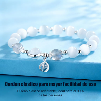 Pulsera de ópalo para mujer, pulsera de aguamarina, pulsera de piedra lunar gris, pulsera de cristal natural, accesorio de mano con estilo versátil y elegante.