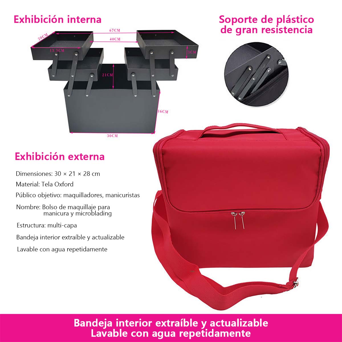 **Bolsa de maquillaje plegable de gran capacidad, maletín de maquillaje portátil y multifuncional, caja de almacenamiento de varias capas para herramientas de belleza y micropigmentación.**