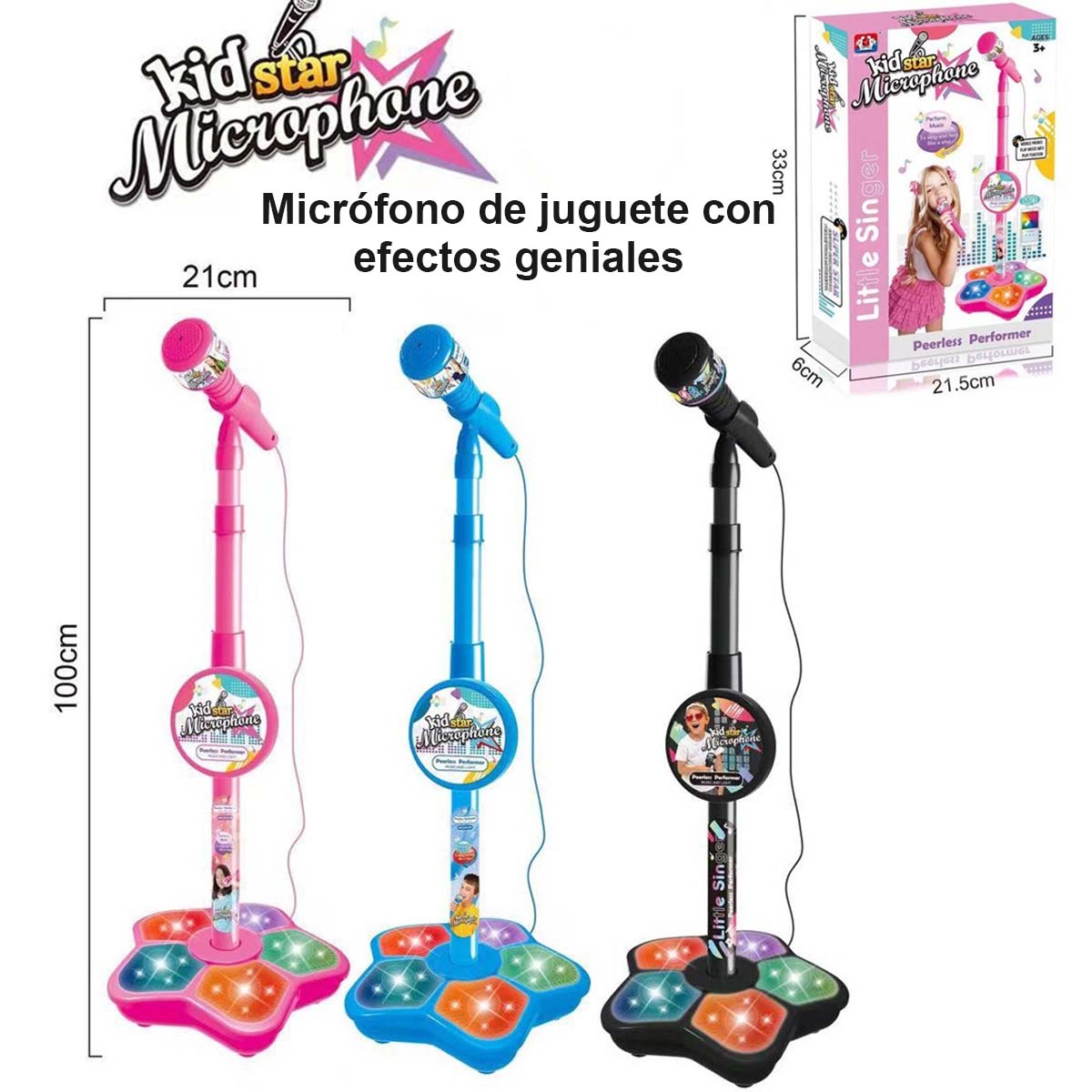 Micrófono de juguete para niños con luces brillantes y música, micrófono de karaoke para niños, juguete para cantar, ideal para niños y niñas.