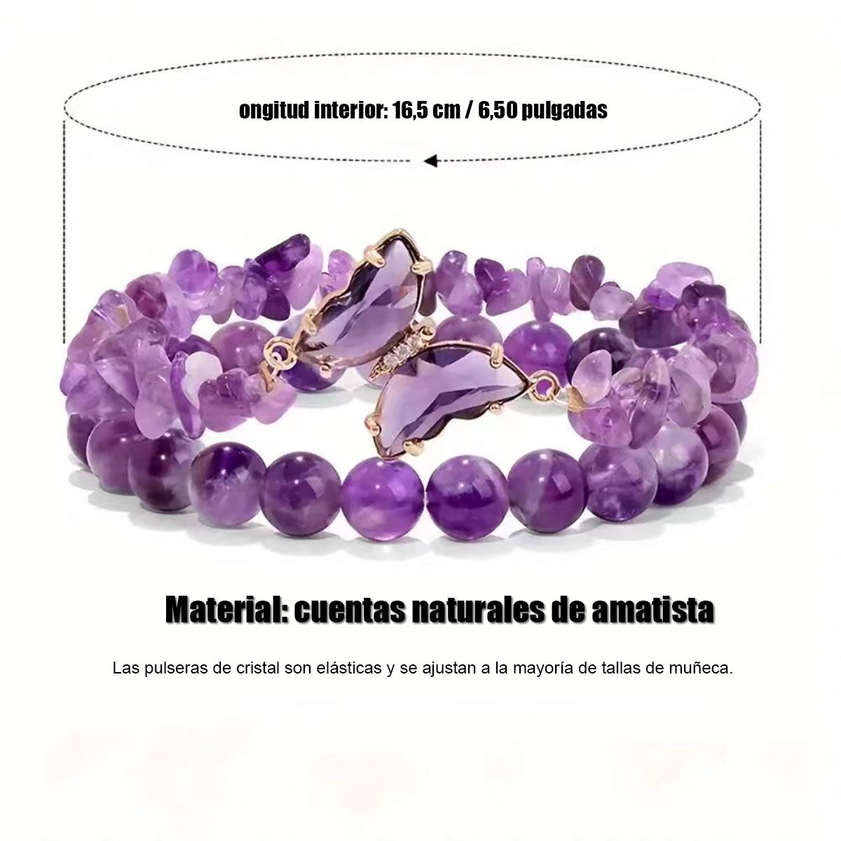 Pulsera de cristales de amatista morada natural de doble capa, para mujeres, de alto nivel, con diseño apilable y cuentas entrelazadas.