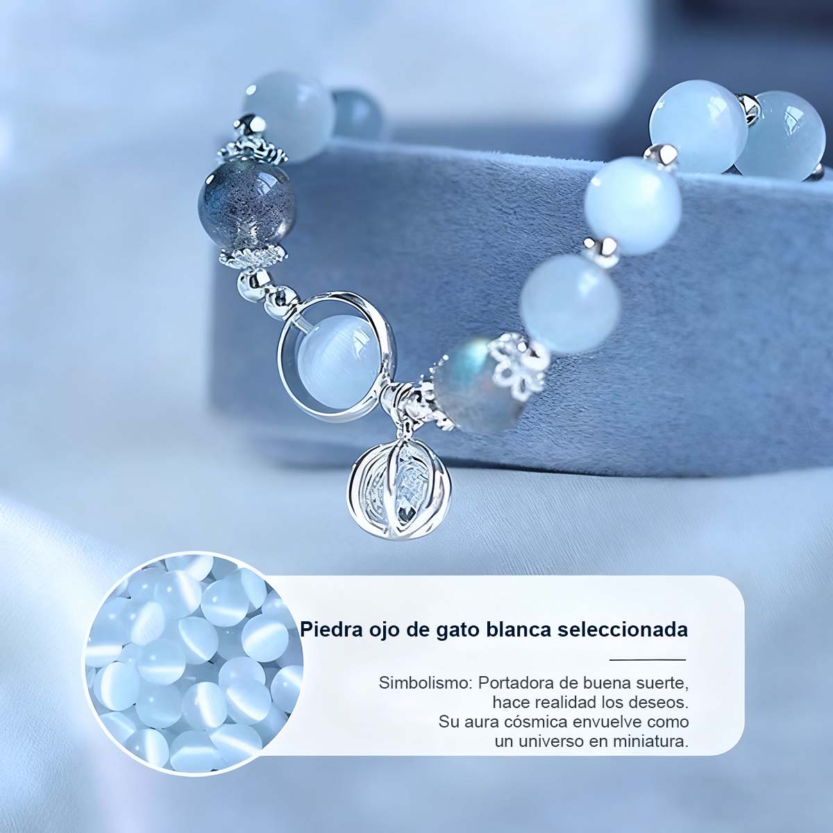 Pulsera de ópalo para mujer, pulsera de aguamarina, pulsera de piedra lunar gris, pulsera de cristal natural, accesorio de mano con estilo versátil y elegante.