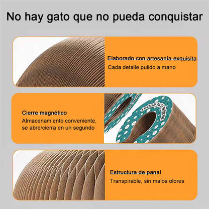 Rascador tipo cama para gatos, resistente al desgaste y sin dejar migas, juguete para juego autónomo y alivio de aburrimiento, tabla de arañado de cartón corrugado.