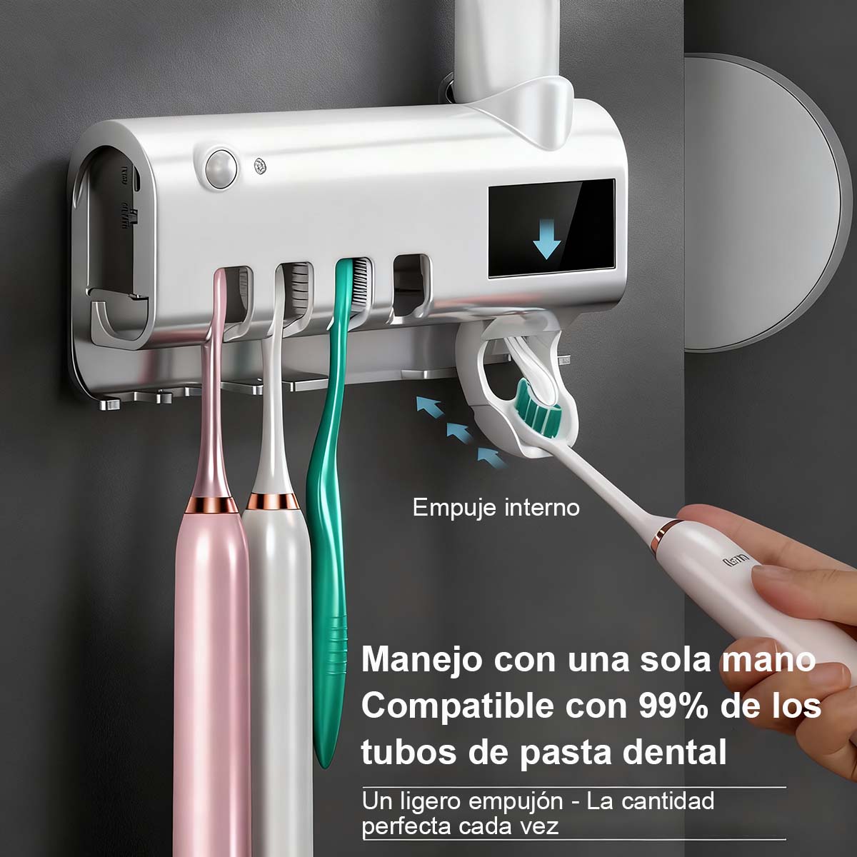 Esterilizador UV Inteligente para Cepillos de Dientes - Soporte de Pared Sin Taladro, Organiza y Desinfecta en el Baño