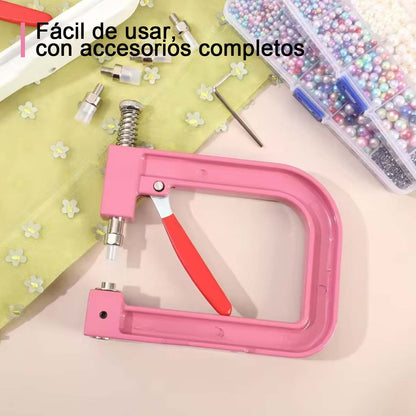 Máquina de presión para clavar perlas DIY, máquina manual para colocar tachuelas, herramienta para fijar perlas redondas, remaches y tachuelas de cuatro garras, tipo universal.