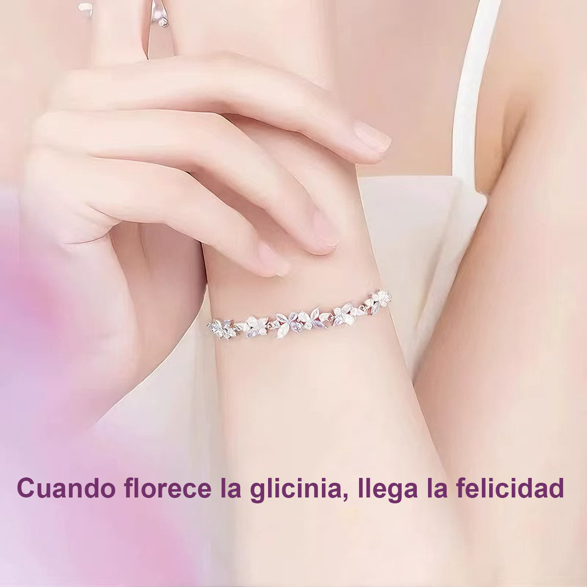 **Pulsera femenina con diseño de glicinia y sonrisa – Estilo moderno de lujo ligero, brazalete de moda, minimalista y con encanto, tendencia en redes**