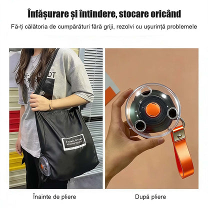 Sac de cumpărături pliabil cu disc rotativ, portabil și multifunctional, cu design creativ și extensibil, ușor de depozitat și transportat.