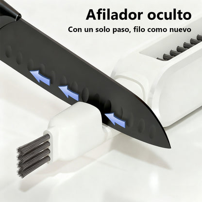 Cepillo de limpieza de cuchillos, cepillo de doble cara para limpiar utensilios de cocina, cuchillos, y ranuras, incluido el afilador de cuchillos.