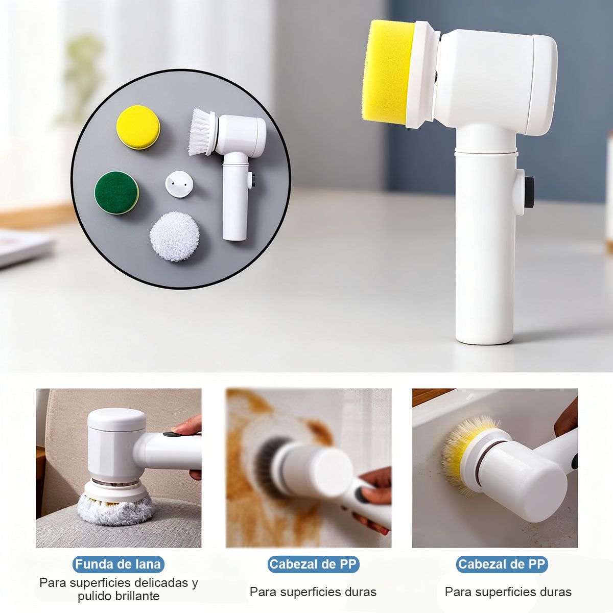 **Cepillo eléctrico de limpieza multifuncional, de mano, para cocina: lavar platos, fregadero, baño, azulejos y ollas.**