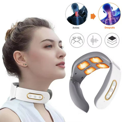 Dispositivo de masaje cervical para el hogar, eléctrico e inteligente, con tecnología de pulso electromagnético y amasado para cuello y hombros.