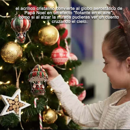 Colgante para espejo retrovisor de coche: Globo aerostático de Santa Claus, adornos navideños para árbol de acrílico.