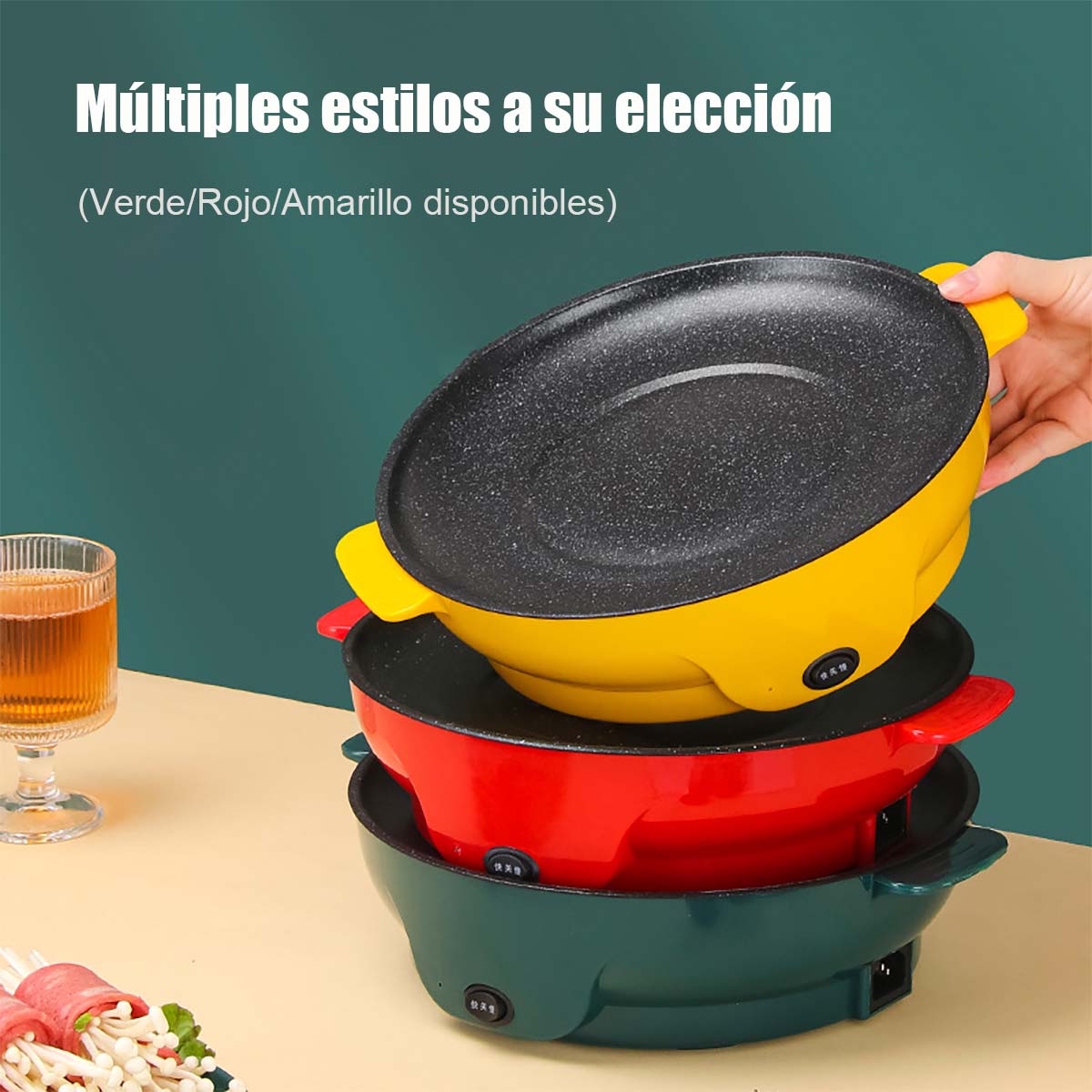 Parrilla eléctrica mini todo en uno para comida para llevar, sartén eléctrica doméstica portátil, antiadherente y sin humo.