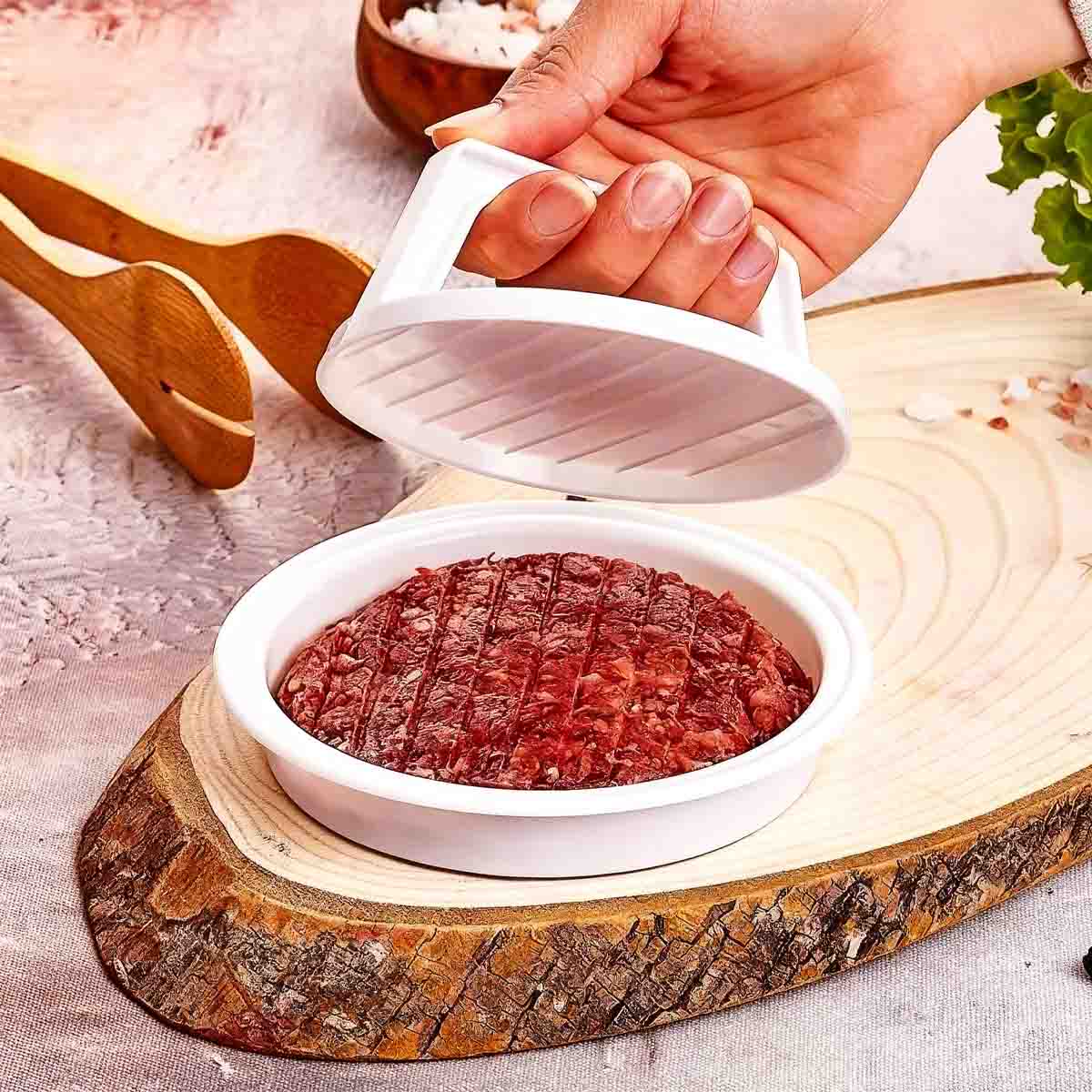 **Prensa multifuncional para carne** — Molde para hamburguesas, herramienta de cocina para prensar carne y hacer empanadas de hamburguesa.