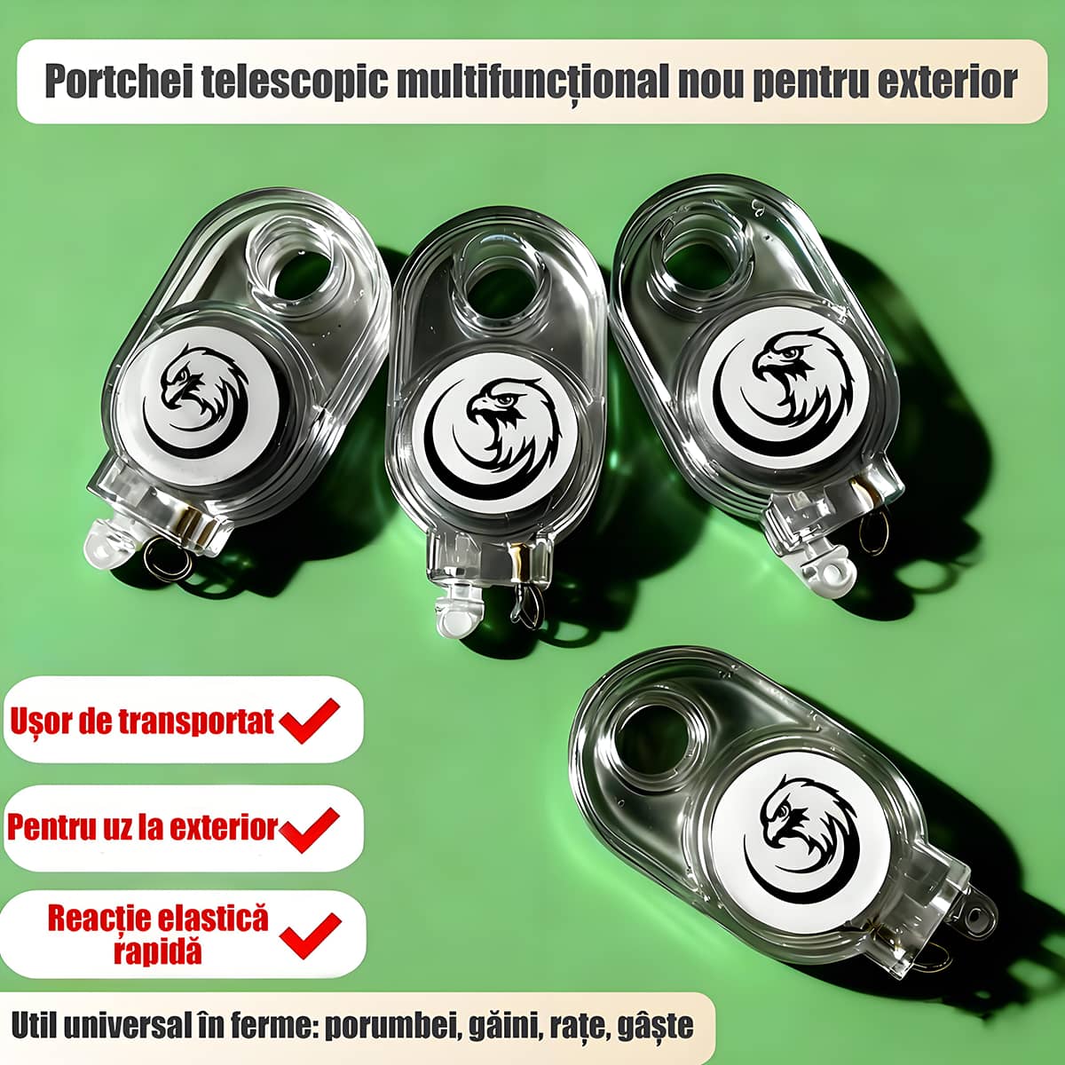 Cheie retractabilă multifuncțională pentru exterior, cu revenire controlată și fixare rapidă, previne pierderea și se atașează instant la rucsac sau încheietură.