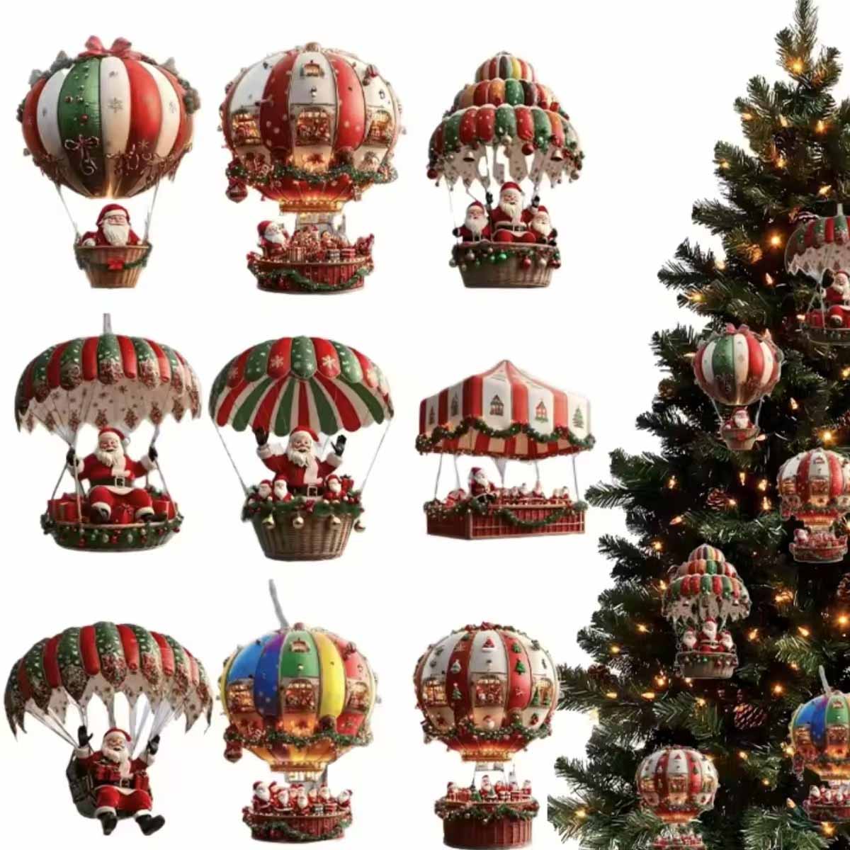 Colgante para espejo retrovisor de coche: Globo aerostático de Santa Claus, adornos navideños para árbol de acrílico.