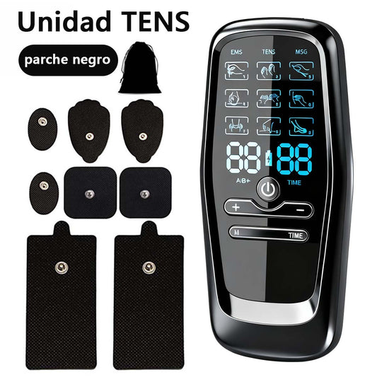 "Dispositivo de terapia TENS de doble salida, estimulador EMS, dispositivo multifuncional de terapia, masajeador de tres frecuencias, almohadillas de masaje."