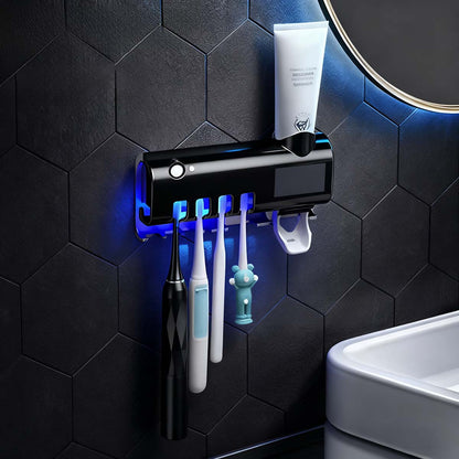 Esterilizador UV Inteligente para Cepillos de Dientes - Soporte de Pared Sin Taladro, Organiza y Desinfecta en el Baño