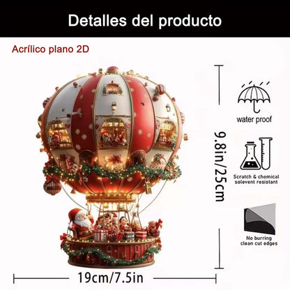 Colgante para espejo retrovisor de coche: Globo aerostático de Santa Claus, adornos navideños para árbol de acrílico.