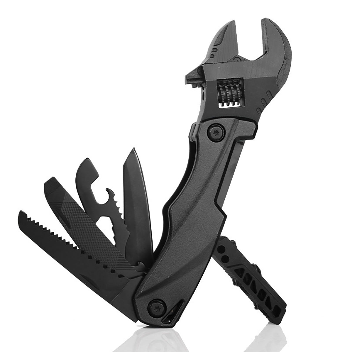 Juego de herramientas EDC plegable: Llave, alicate, cuchillo y sierra multifunción para camping y supervivencia.