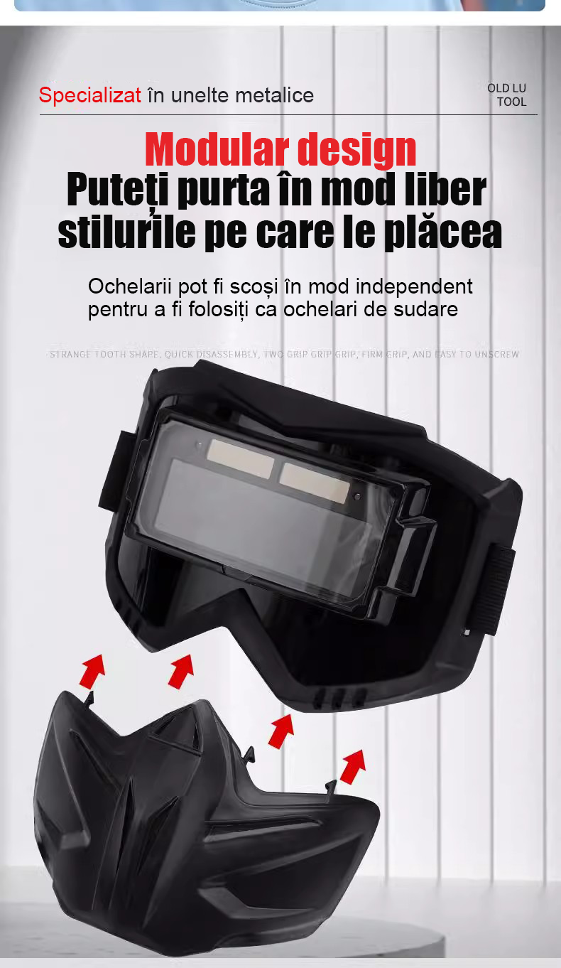 Mască de proteză pentru sudură, cu întunecare automată, pentru față completă, anti-lumină puternică, anti-căldură, model separat, respirabilă, termoizolantă și protecție oculară.