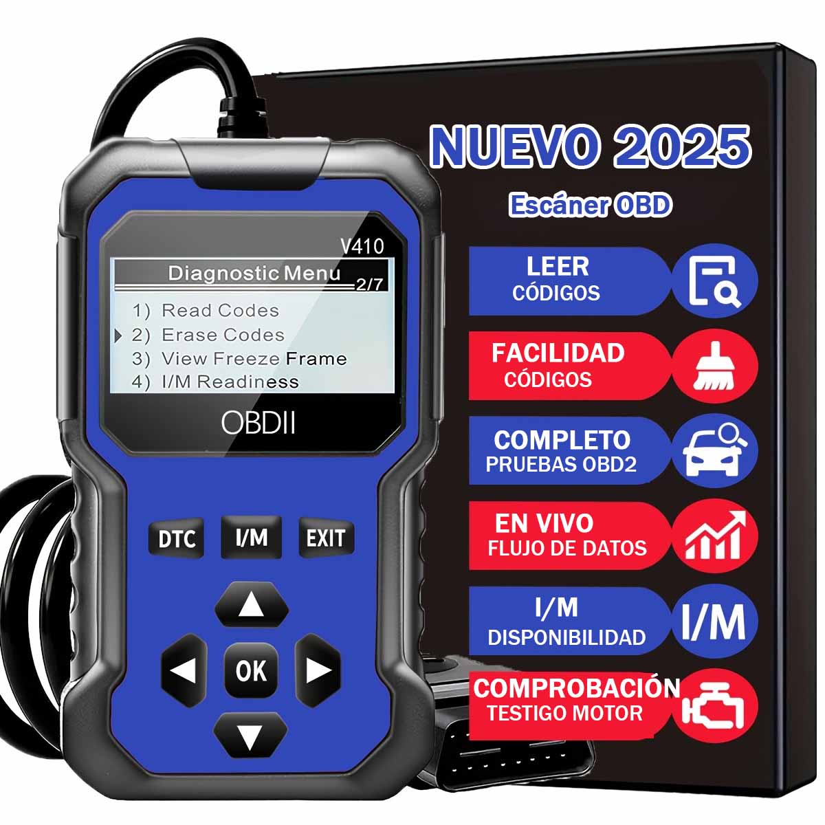 **Escáner de diagnóstico de fallos del motor OBD2 V410, lector de códigos**