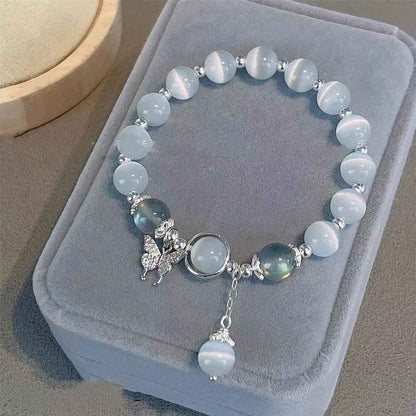 Pulsera de ópalo para mujer, pulsera de aguamarina, pulsera de piedra lunar gris, pulsera de cristal natural, accesorio de mano con estilo versátil y elegante.