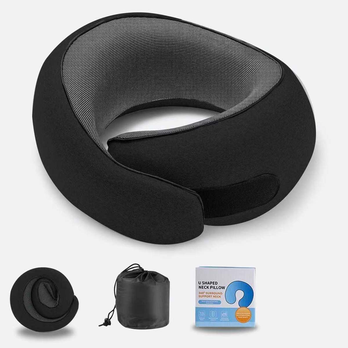 Almohada de cuello en forma de U con memoria de recuperación lenta, almohada para la siesta, portátil para aviones y viajes.